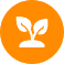 White plant sprout with two leaves growing from soil, centered on an orange circular background—symbolizing a fresh start, growth, and strategic marketing.