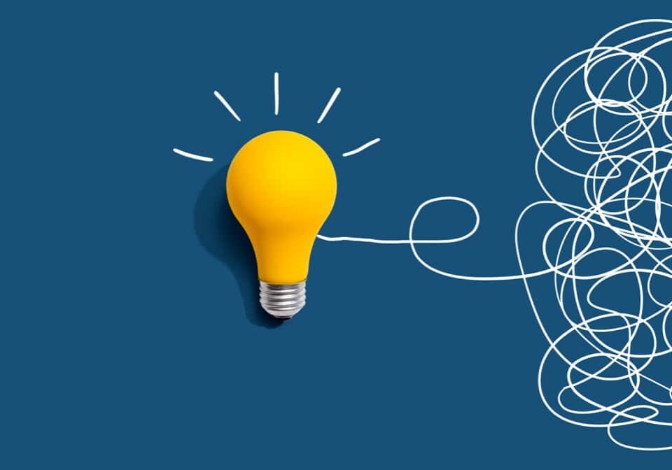 Clarifying complex ideas theme with light bulb